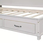 avec 3 tiroirs de rangement et prises et ports USB, cadre de lit en bois avec tête de lit rembourrée pour chambre à coucher ou chambre d'amis, blanc