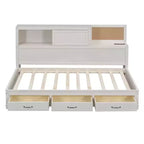 avec 3 tiroirs de rangement et prises et ports USB, cadre de lit en bois avec tête de lit rembourrée pour chambre à coucher ou chambre d'amis, blanc