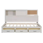 avec 3 tiroirs de rangement et prises et ports USB, cadre de lit en bois avec tête de lit rembourrée pour chambre à coucher ou chambre d'amis, blanc
