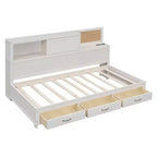 avec 3 tiroirs de rangement et prises et ports USB, cadre de lit en bois avec tête de lit rembourrée pour chambre à coucher ou chambre d'amis, blanc