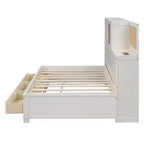 avec 3 tiroirs de rangement et prises et ports USB, cadre de lit en bois avec tête de lit rembourrée pour chambre à coucher ou chambre d'amis, blanc