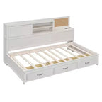 avec 3 tiroirs de rangement et prises et ports USB, cadre de lit en bois avec tête de lit rembourrée pour chambre à coucher ou chambre d'amis, blanc