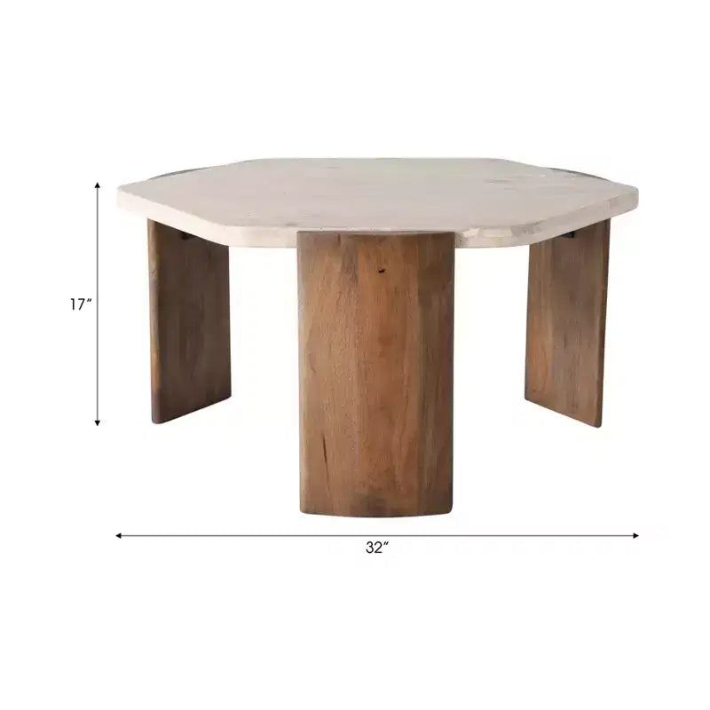 Table basse design octogonal élégant pierre et bois de manguier style glamour moderne décoration de bureau, chambre, salon - 17 marron