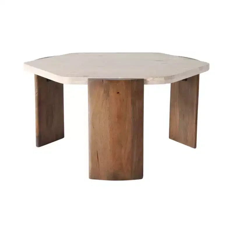 Table basse design octogonal élégant pierre et bois de manguier style glamour moderne décoration de bureau, chambre, salon - 17 marron