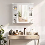 Meuble de salle de bain mural avec miroir et 6 étagères ouvertes