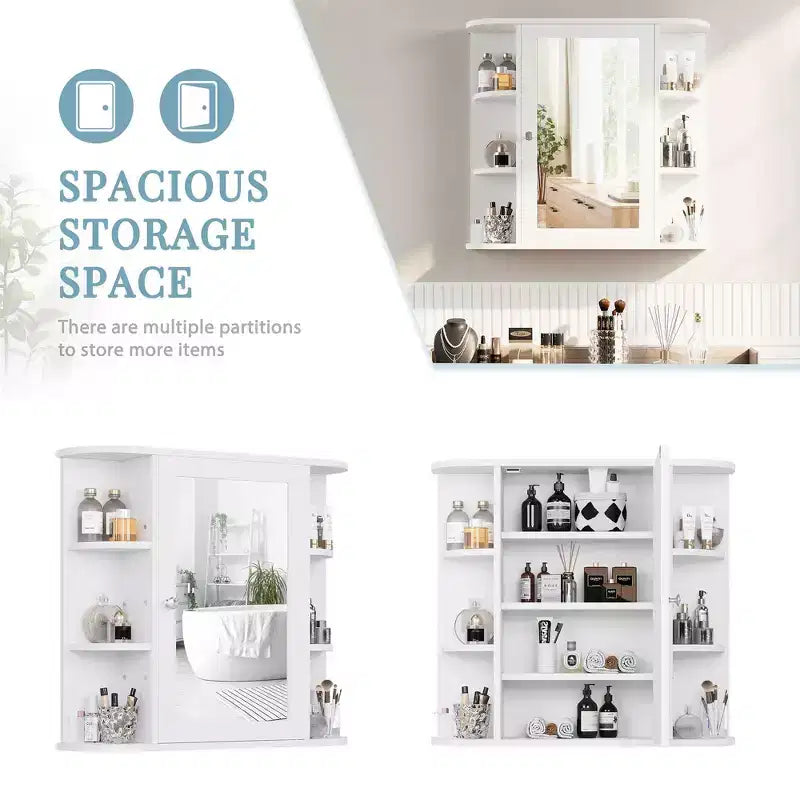 Meuble de salle de bain mural avec miroir et 6 étagères ouvertes