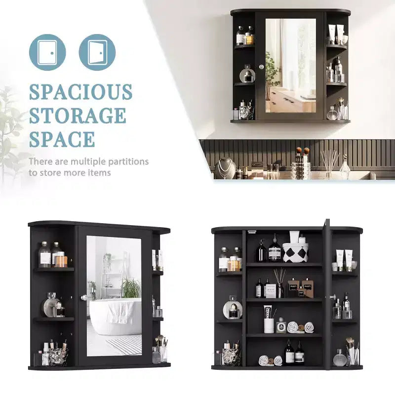 Meuble de salle de bain mural avec miroir et 6 étagères ouvertes