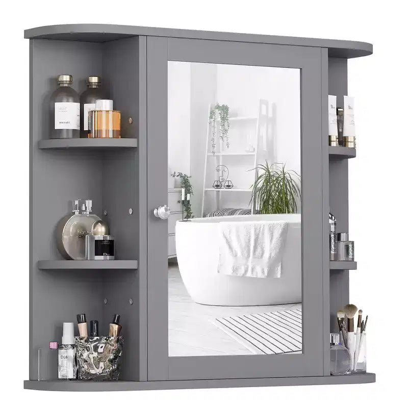 Meuble de salle de bain mural avec miroir et 6 étagères ouvertes