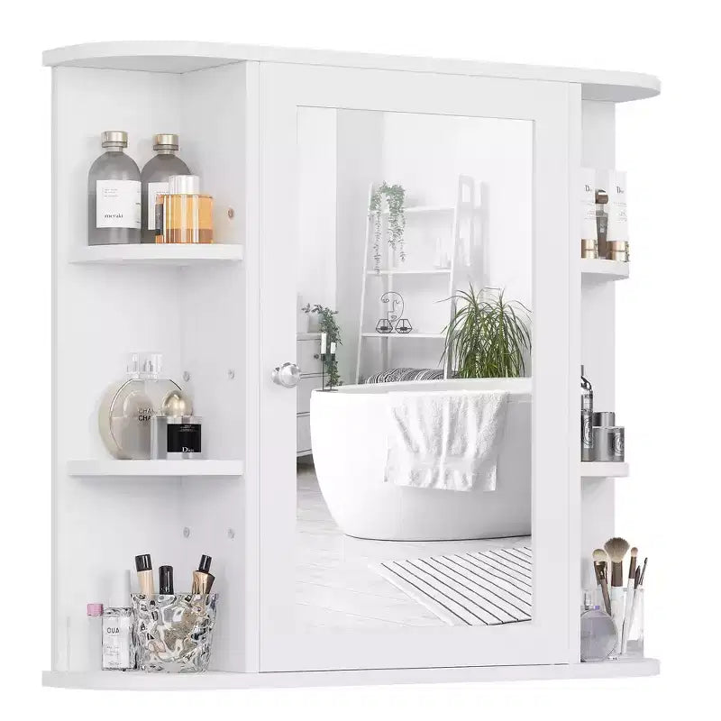 Meuble de salle de bain mural avec miroir et 6 étagères ouvertes