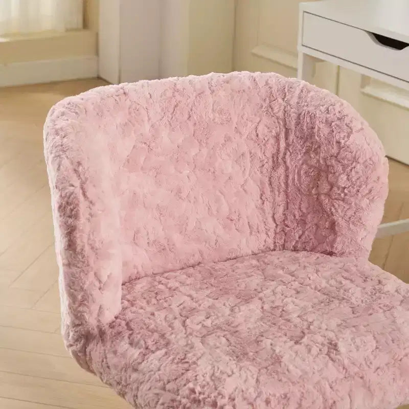 Chaise de bureau en fausse fourrure de lapin - Base en métal, pivotante réglable, chaise de coiffeuse, violette