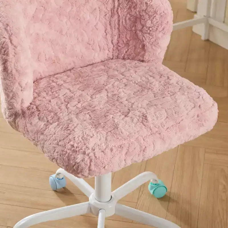 Chaise de bureau en fausse fourrure de lapin - Base en métal, pivotante réglable, chaise de coiffeuse, violette