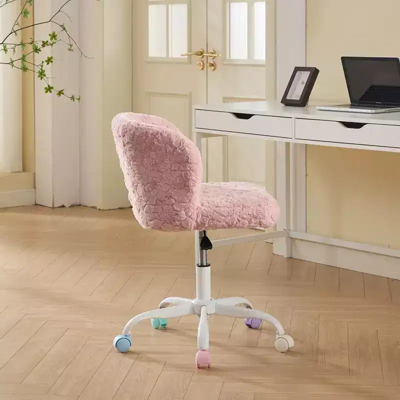 Chaise de bureau en fausse fourrure de lapin - Base en métal, pivotante réglable, chaise de coiffeuse, violette