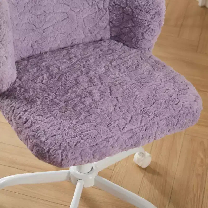 Chaise de bureau en fausse fourrure de lapin - Base en métal, pivotante réglable, chaise de coiffeuse, violette