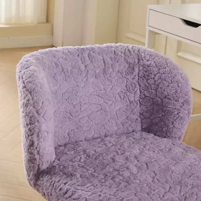 Chaise de bureau en fausse fourrure de lapin - Base en métal, pivotante réglable, chaise de coiffeuse, violette