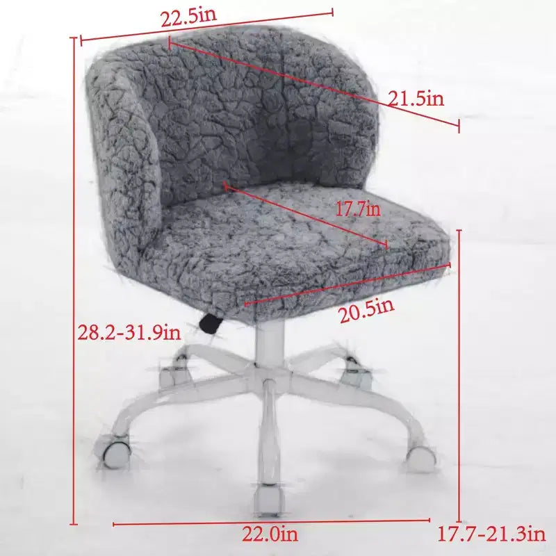 Chaise de bureau en fausse fourrure de lapin - Base en métal, pivotante réglable, chaise de coiffeuse, violette