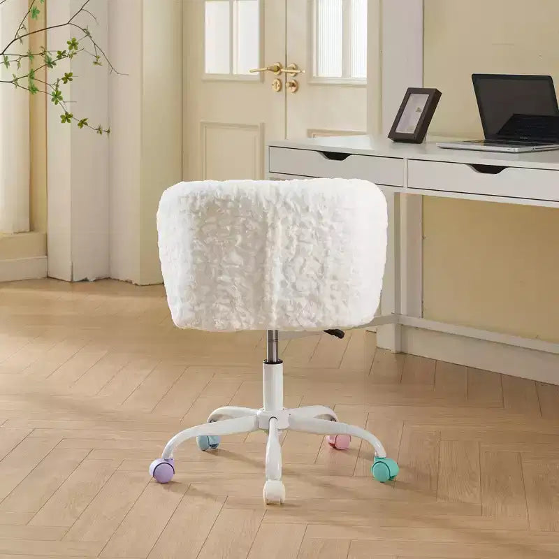 Chaise de bureau en fausse fourrure de lapin - Base en métal, pivotante réglable, chaise de coiffeuse, violette
