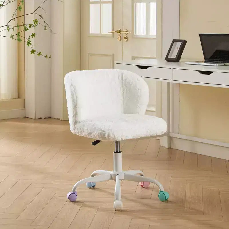 Chaise de bureau en fausse fourrure de lapin - Base en métal, pivotante réglable, chaise de coiffeuse, violette