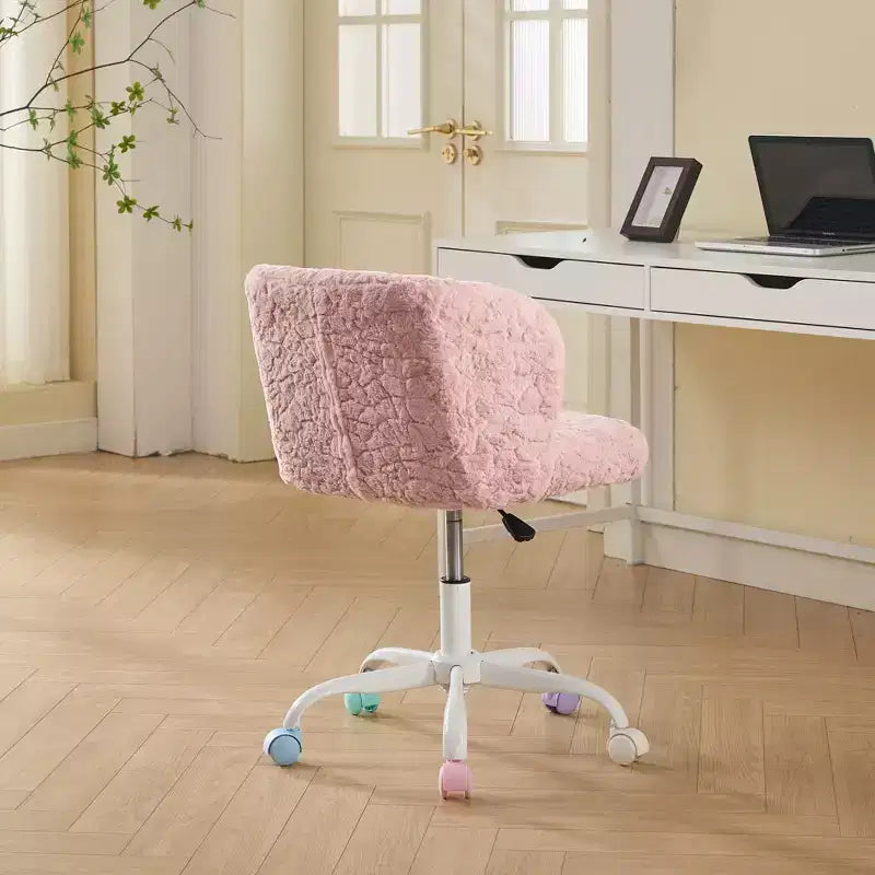 Chaise de bureau en fausse fourrure de lapin - Base en métal, pivotante réglable, chaise de coiffeuse, violette
