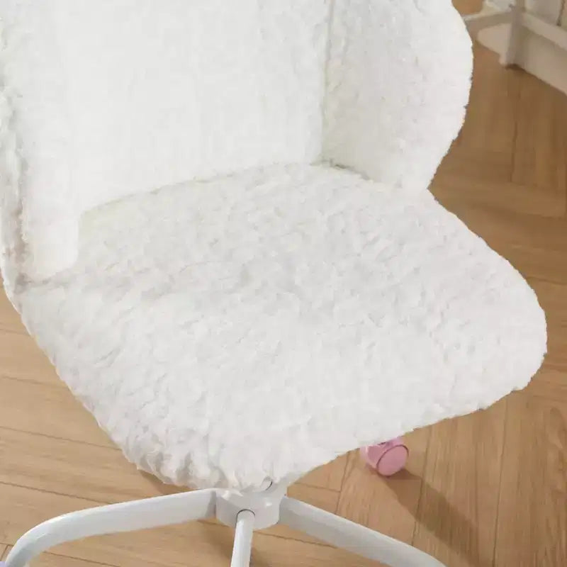 Chaise de bureau en fausse fourrure de lapin - Base en métal, pivotante réglable, chaise de coiffeuse, violette
