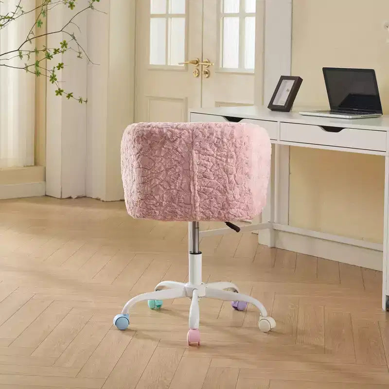 Chaise de bureau en fausse fourrure de lapin - Base en métal, pivotante réglable, chaise de coiffeuse, violette
