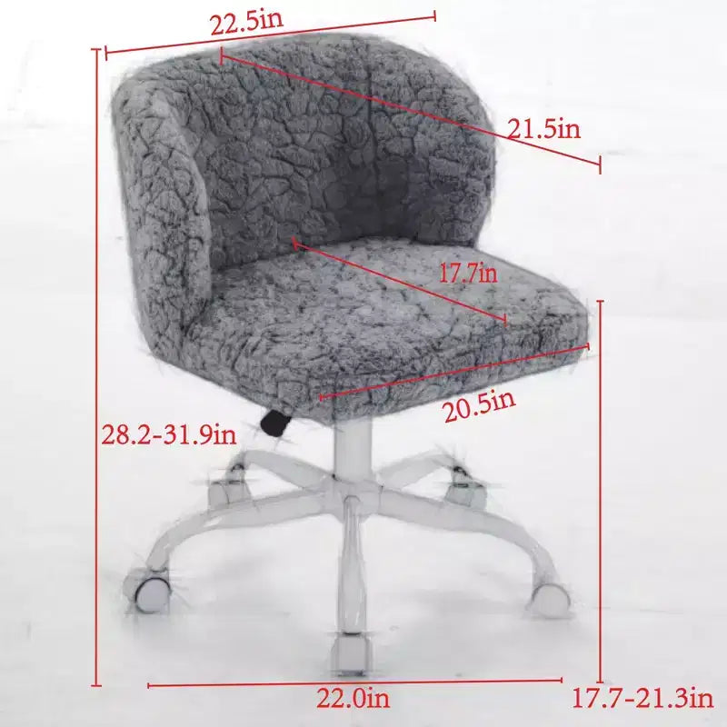 Chaise de bureau en fausse fourrure de lapin - Base en métal, pivotante réglable, chaise de coiffeuse, violette