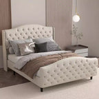 Queen Bed Frame with Headboard and Footboard, Upholstered Velvet Wingback Platform Bed, No Box Spring Needed, 800LB Capacity