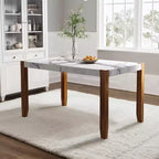 46.5 Modern Dining Table, Rectangular Faux Marble Kitchen Table with Rubber Wood Legs, White - ModernLuxe