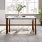 Table de salle à manger moderne de 118 cm, table de cuisine rectangulaire en faux marbre avec pieds en bois d'hévéa, blanc