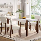 Table de salle à manger moderne de 118 cm, table de cuisine rectangulaire en faux marbre avec pieds en bois d'hévéa, blanc