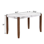 Table de salle à manger moderne de 118 cm, table de cuisine rectangulaire en faux marbre avec pieds en bois d'hévéa, blanc