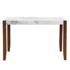 Table de salle à manger moderne de 118 cm, table de cuisine rectangulaire en faux marbre avec pieds en bois d'hévéa, blanc