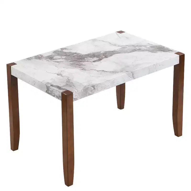 Table de salle à manger moderne de 118 cm, table de cuisine rectangulaire en faux marbre avec pieds en bois d'hévéa, blanc
