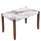 Table de salle à manger moderne de 118 cm, table de cuisine rectangulaire en faux marbre avec pieds en bois d'hévéa, blanc