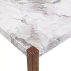 Table de salle à manger moderne de 118 cm, table de cuisine rectangulaire en faux marbre avec pieds en bois d'hévéa, blanc