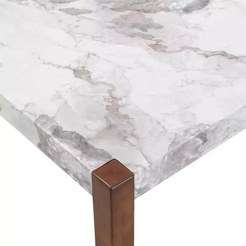 Table de salle à manger moderne de 118 cm, table de cuisine rectangulaire en faux marbre avec pieds en bois d'hévéa, blanc