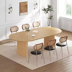 Table à manger ovale 79 po pour 6 à 8 personnes, en bois, avec plateau anti-rayures et pieds rayés, style ferme moderne, pour salon et cuisine, couleur naturelle
