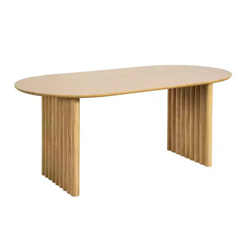Table à manger ovale 79 po pour 6 à 8 personnes, en bois, avec plateau anti-rayures et pieds rayés, style ferme moderne, pour salon et cuisine, couleur naturelle