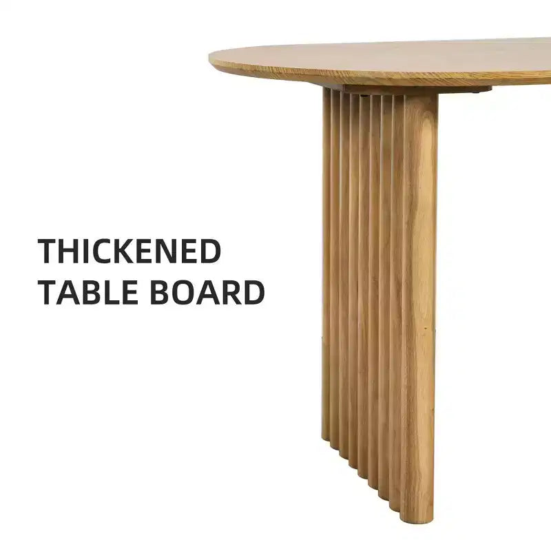 Table à manger ovale 79 po pour 6 à 8 personnes, en bois, avec plateau anti-rayures et pieds rayés, style ferme moderne, pour salon et cuisine, couleur naturelle