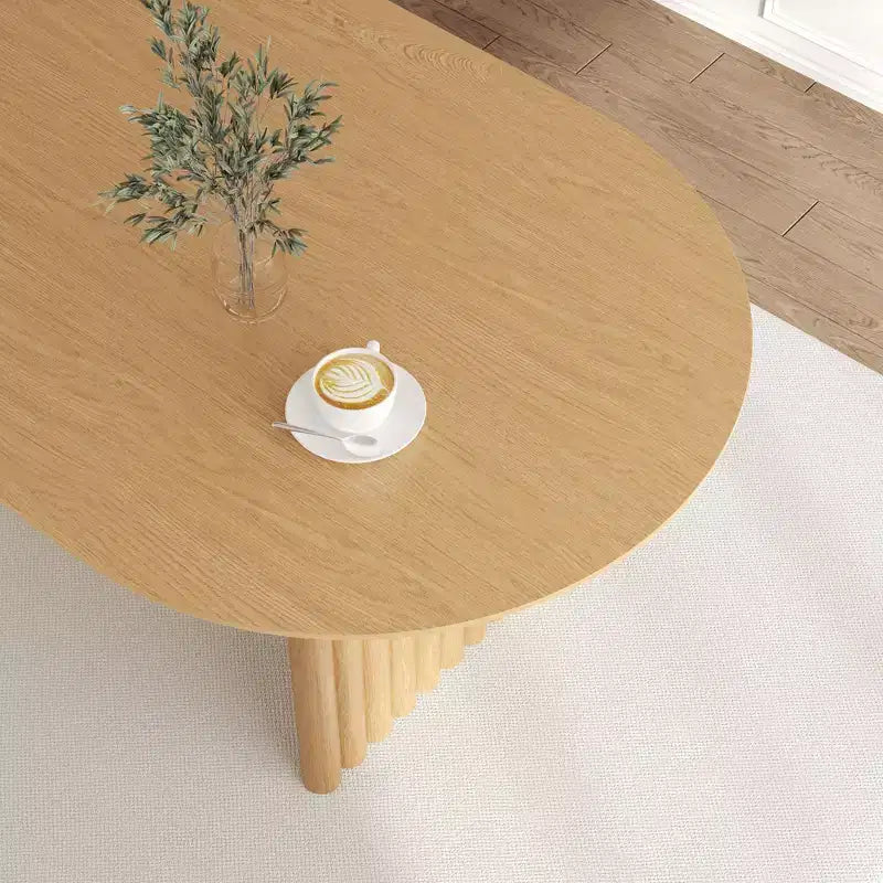 Table à manger ovale 79 po pour 6 à 8 personnes, en bois, avec plateau anti-rayures et pieds rayés, style ferme moderne, pour salon et cuisine, couleur naturelle