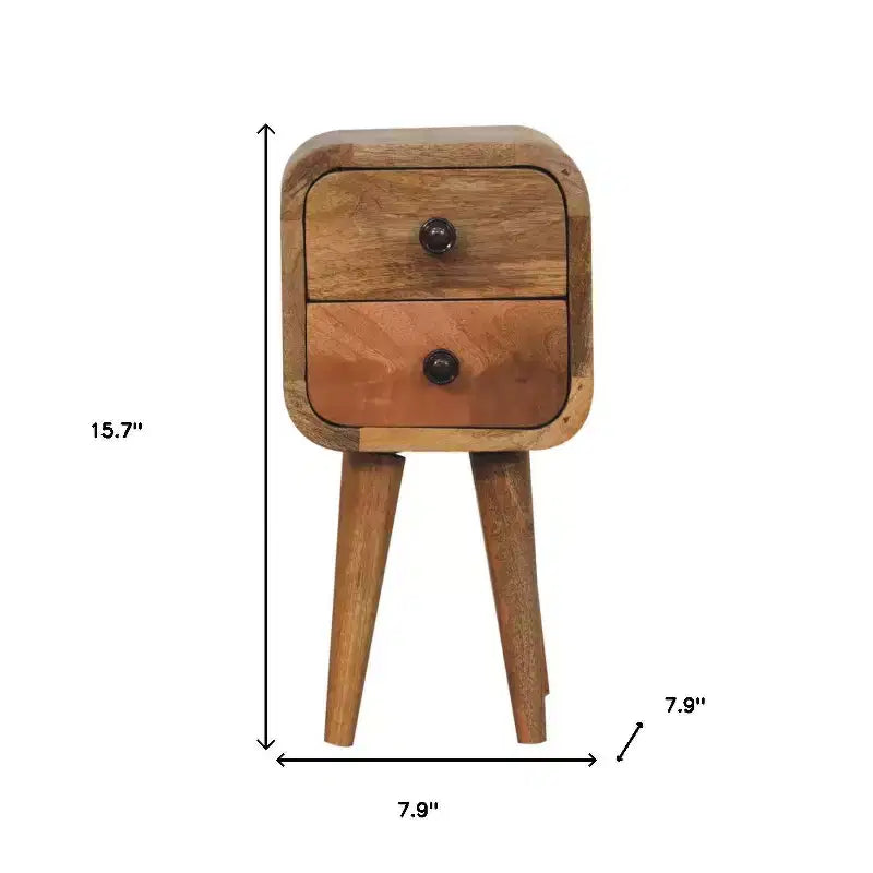 16 Oak Solid Wood Square Two Drawer Nightstand