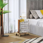 Table d'appoint de chevet moderne avec 3 tiroirs et finition miroir