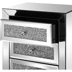Table d'appoint de chevet moderne avec 3 tiroirs et finition miroir