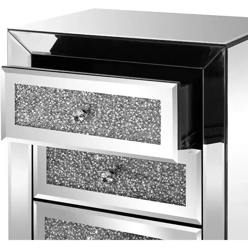 Table d'appoint de chevet moderne avec 3 tiroirs et finition miroir