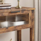 Table d'entrée de 109,98 cm, console en bois avec 2 tiroirs en verre et étagère ouverte, rangement derrière le canapé, dans le hall d'entrée, pour le salon, le couloir