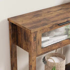 Table d'entrée de 109,98 cm, console en bois avec 2 tiroirs en verre et étagère ouverte, rangement derrière le canapé, dans le hall d'entrée, pour le salon, le couloir