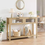 Table d'entrée de 109,98 cm, console en bois avec 2 tiroirs en verre et étagère ouverte, rangement derrière le canapé, dans le hall d'entrée, pour le salon, le couloir