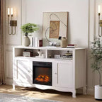 VINGLI Fireplace TV Stand for up to 70 inch TVs, French Modern Entertainment Center with Electric Fireplace Heater & Curved Legs
