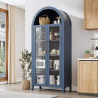 63.2 Armoire de cuisine cintrée, étagère de présentation à 5 niveaux avec étagère réglable et 2 grandes portes vitrées, pour cuisine, salle à manger, salon