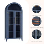 63.2 Armoire de cuisine cintrée, étagère de présentation à 5 niveaux avec étagère réglable et 2 grandes portes vitrées, pour cuisine, salle à manger, salon