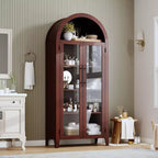 63.2 Armoire de cuisine cintrée, étagère de présentation à 5 niveaux avec étagère réglable et 2 grandes portes vitrées, pour cuisine, salle à manger, salon